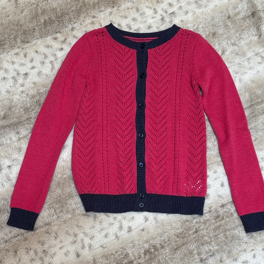 Tucker + Tate Rose Pink Cardigan with Navy Trim
